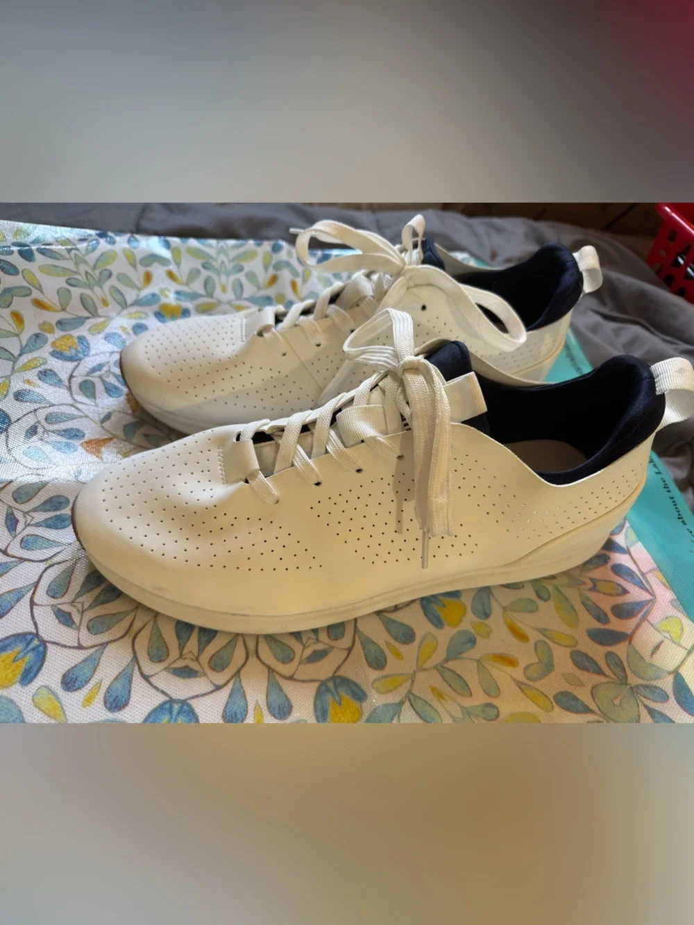 Steve Madden White Perforated Lace-Up Sneakers with Navy Lining